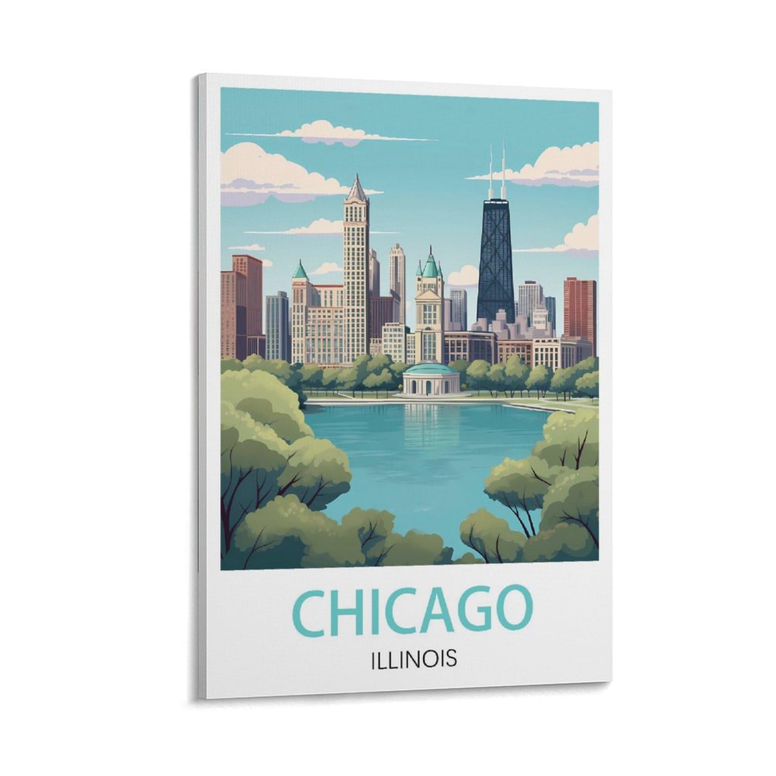 LCYUAOPP Chicago Illinois Vintage Travel Posters 12x18inch(30x45cm) Canvas Art Poster And Wall Art Picture Print Modern Family Bedroom Decor Posters