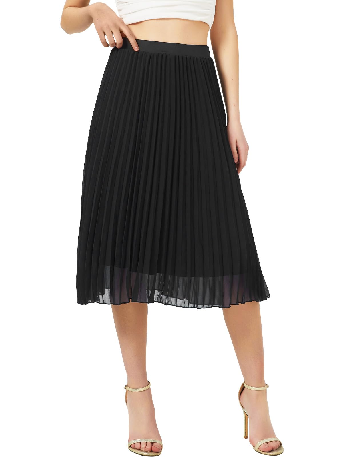 Soudittur Jupe Plissée en Chiffon Léger Femme, A Ligne Jupe Mi Longue- Fluide et Vaporeuse pour Bureau, Plage & Soirée d'Été