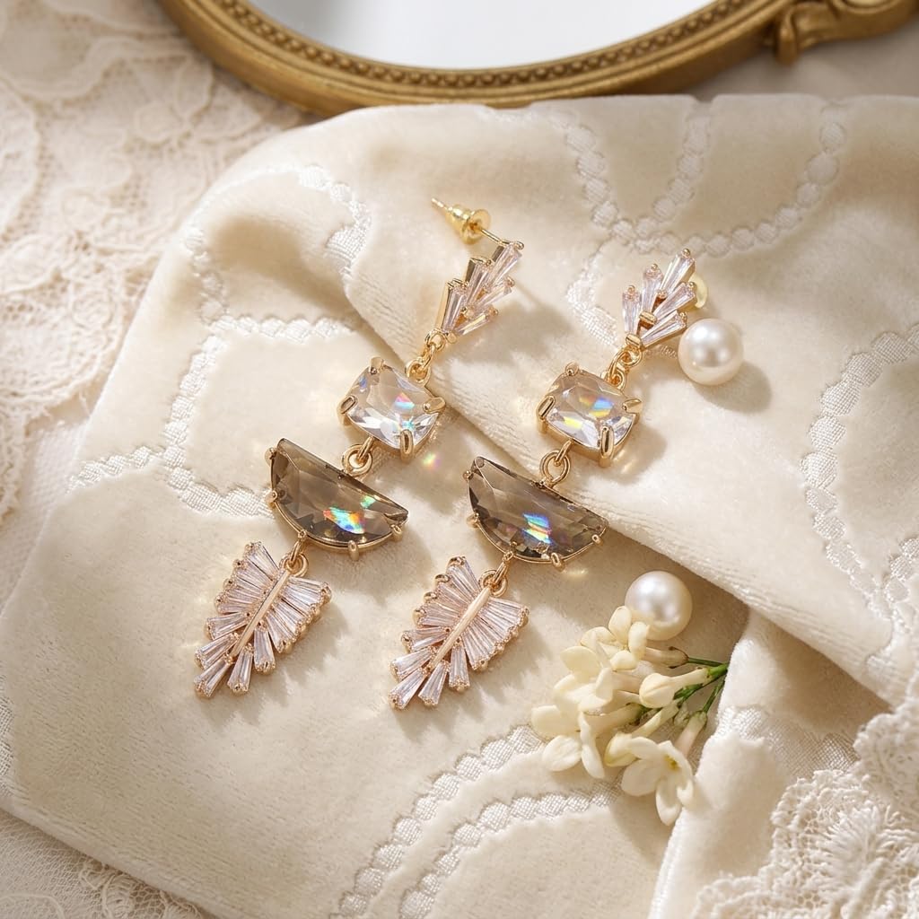 14K Gold Art Deco 1920s Crystal Sparkling Rhinestone Cubic Zirconia Chandelier Statement Vintage Dangle Drop Bridal Earrings for Weddings, Bridesmaids, and Prom Jewelry Gifts