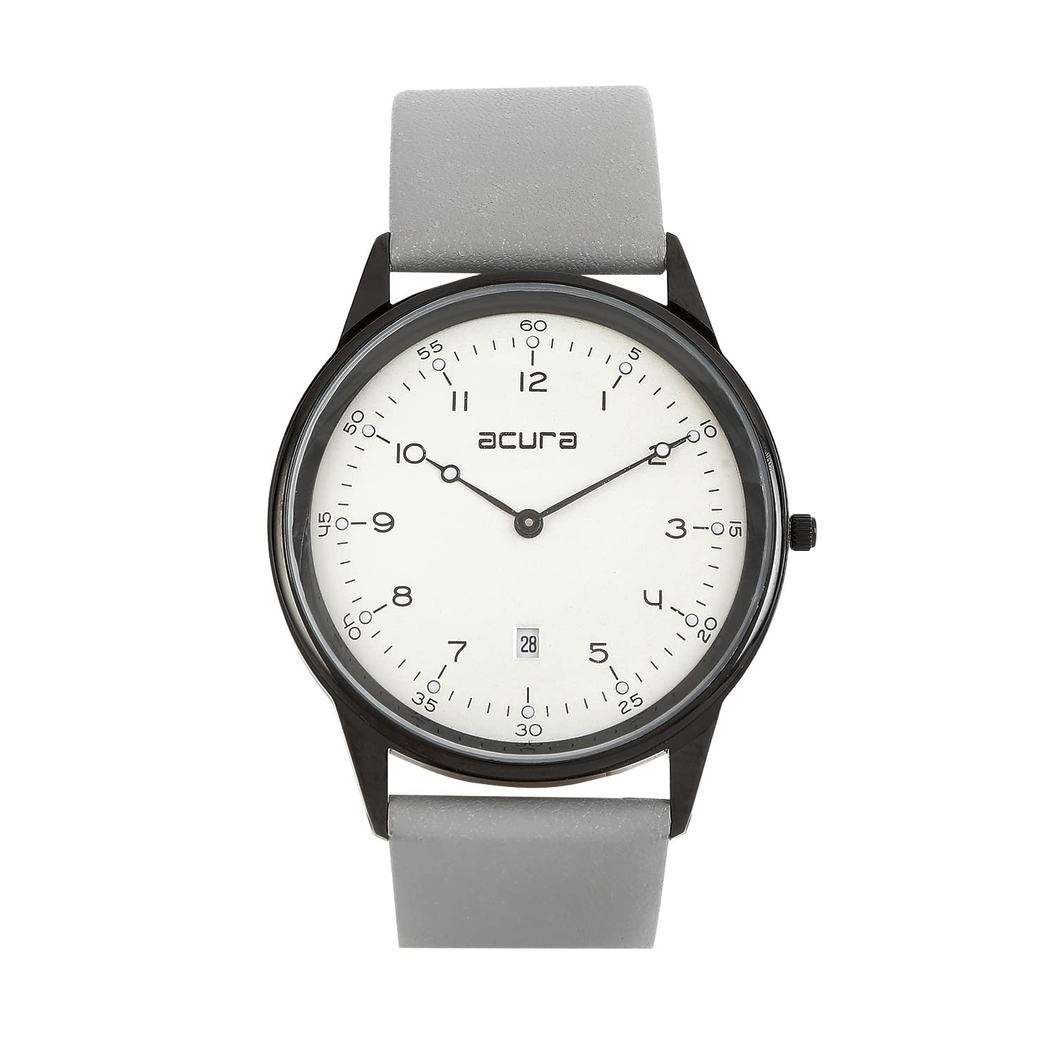 Acura Mens Analog Watch with Grey Leather Strap and Date Function (B09S6M2S8F) Amazon Price History, Amazon Price Tracker