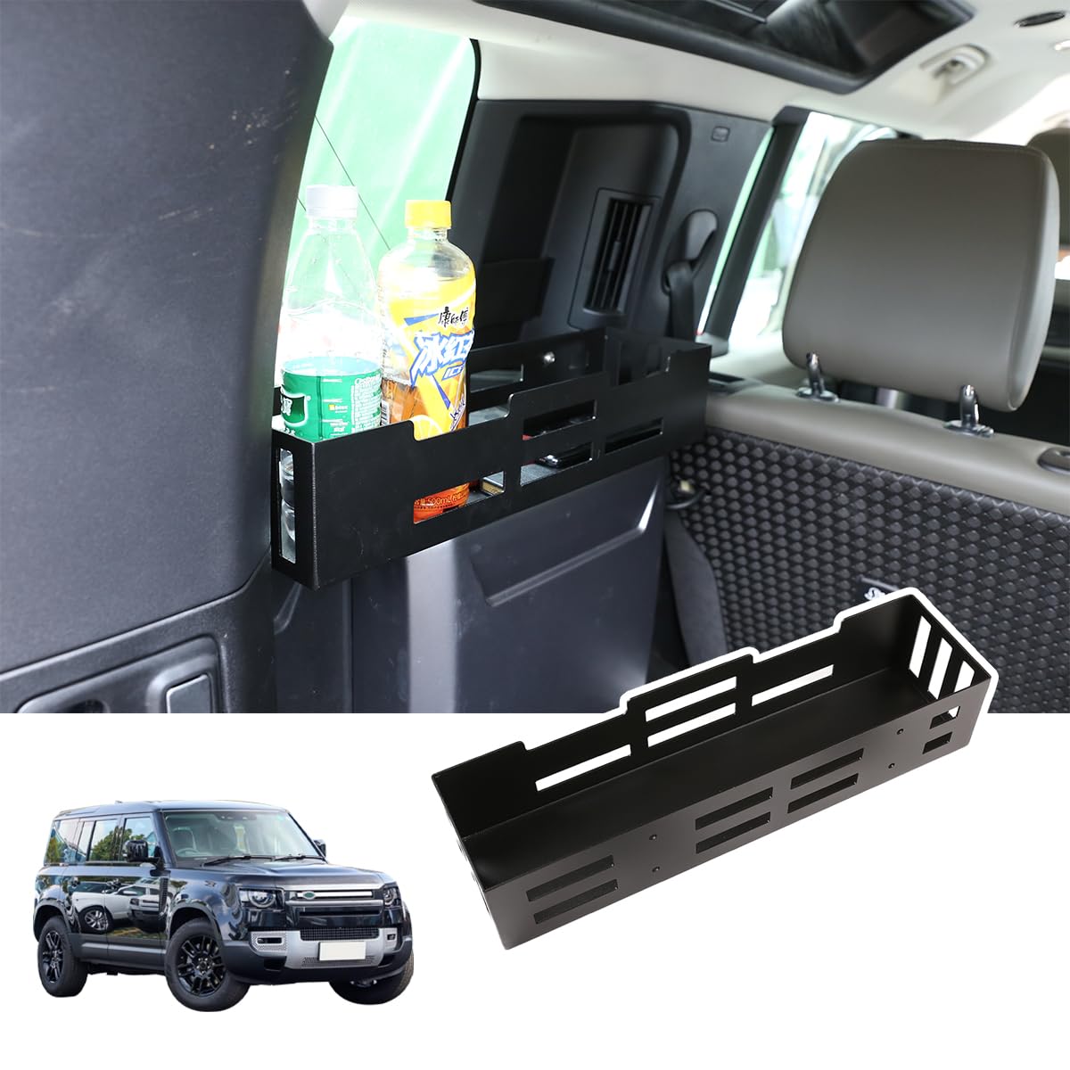 YIWANG Black Aluminum Alloy Car Trunk Storage Basket Organizer For Land Rover Defender 110 2020-2022 Auto Accessories (Left)