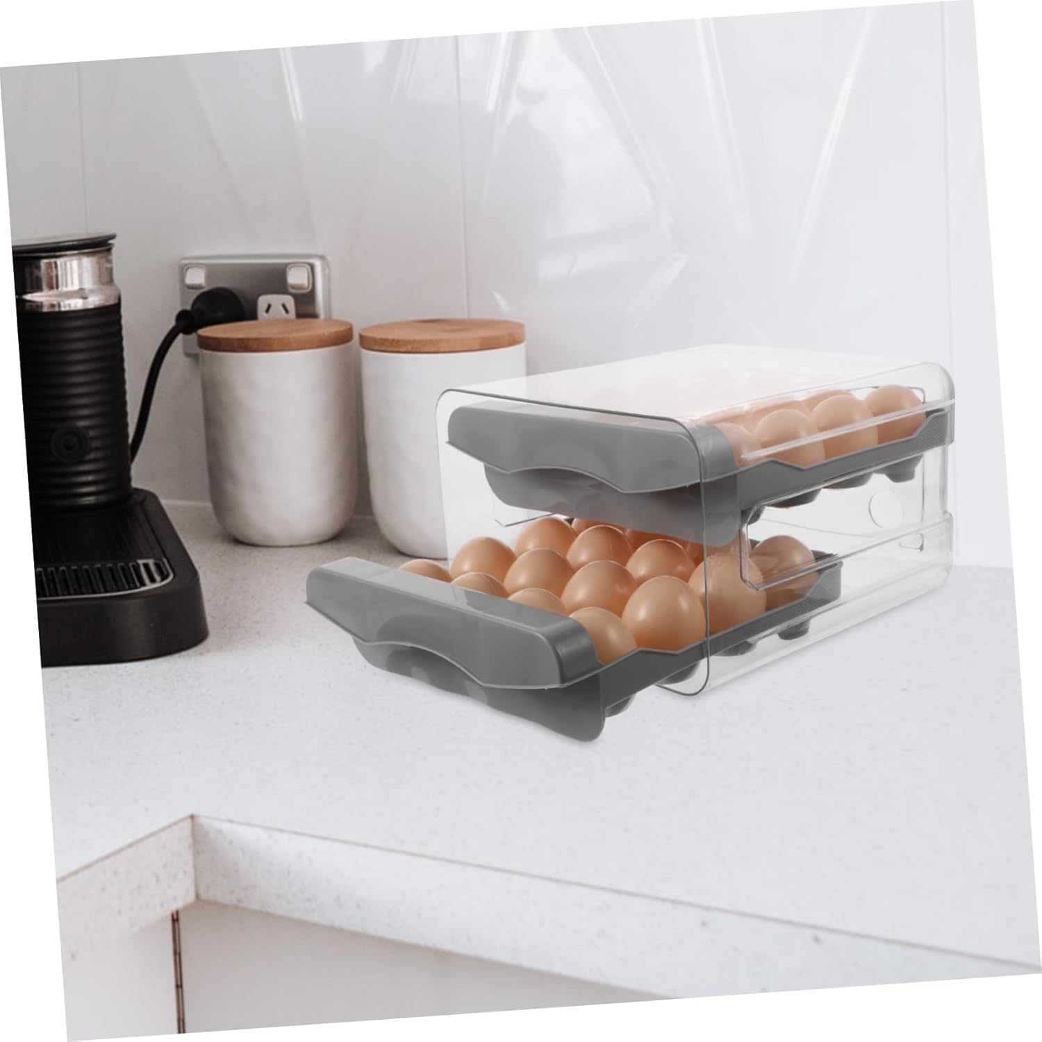 Unomor Double Layer Storage Box Lid Multifunctional Organizer for Refrigerator Countertop Holds Eggs Space-saving Design Freshness Preservation for Kitchen Storage