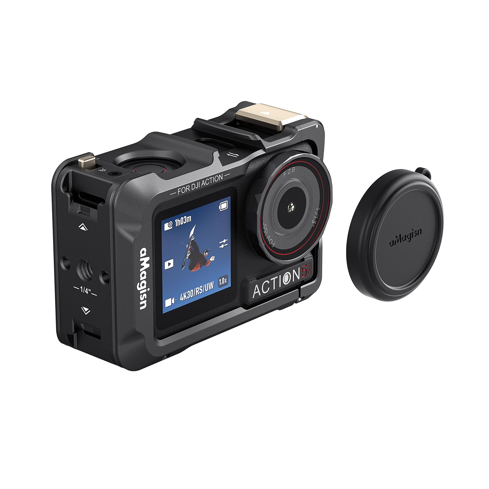 Aovee Aluminium Protective Cage with Lens Silicone Case for DJI Osmo Action 5 Pro/4/3,Metal Durable Housing Frame Support Vertical and Horizontal