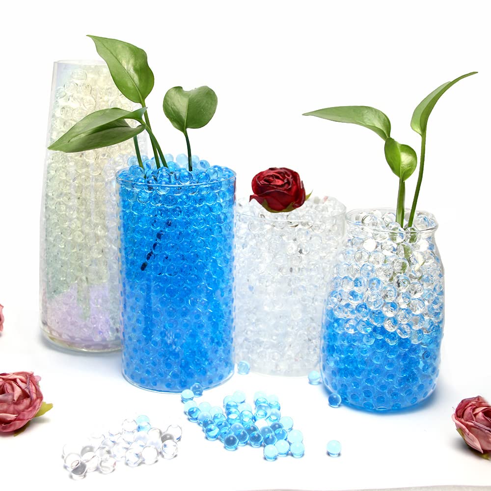 Bunhut 20000 Water Beads for Vases, Mixed Water Gel Beads,3.5 Ounces Vase Filler Beads,Harmless Vase Fillers for Centerpieces,Floating Candles Pearls,Weddings (10000 Blue and 10000 Transparent)