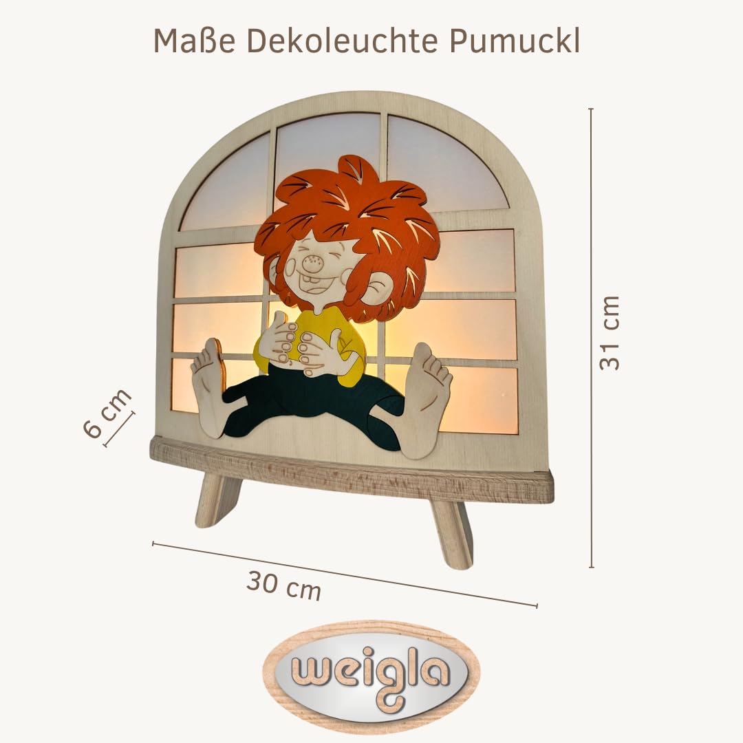 weigla - Dekoleuchte original Erzgebirge I Motiv Pumuckl I 1 LED Lampe I 0,8 W, E14 I Weihnachtsdeko innen I Weihnachtsbeleuchtung aus Holz I Fensterdeko I Ganzjahresbeleuchtung