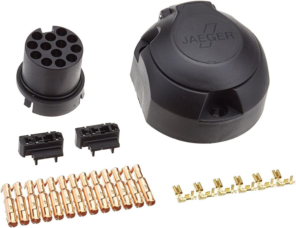 JAEGER 72400021 Złącze elektryczne przyczepy z mikro włącznikiem ze stykami Złącze z boku Odejście do środka czarny
