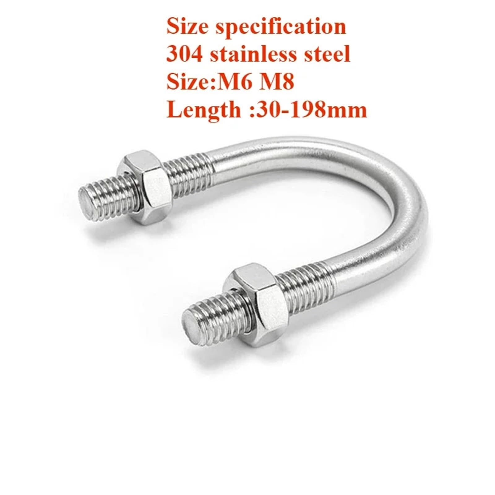 Bulloni A U M6 M8 Vite a forma di U in acciaio inossidabile 304 Bullone a cerchio a cavallo Morsetto for tubo a Lunghezza 30-198 mm(M8x114x165mm 1set)