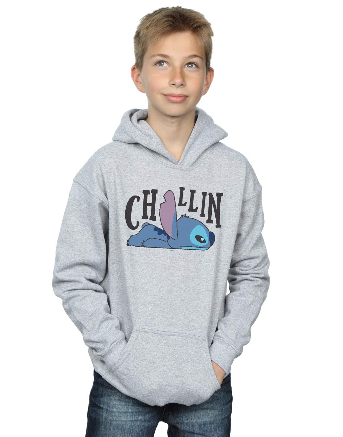 Disney Boys Lilo And Stitch Chillin Hoodie Sport Grey 9-11 Years