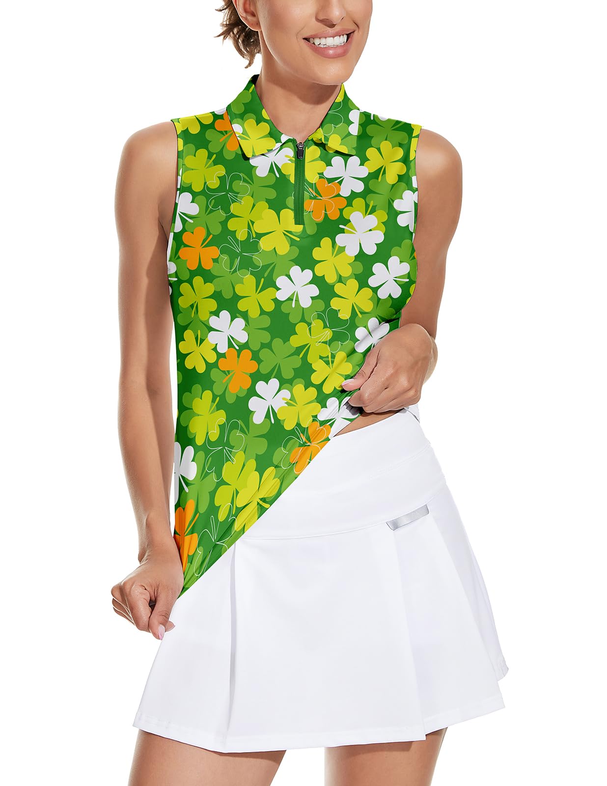 SonevenWomen's Sleeveless Golf Top Floral Athletic Golf Wear Moisture Wicking Sleeveless Polo Quick Dry