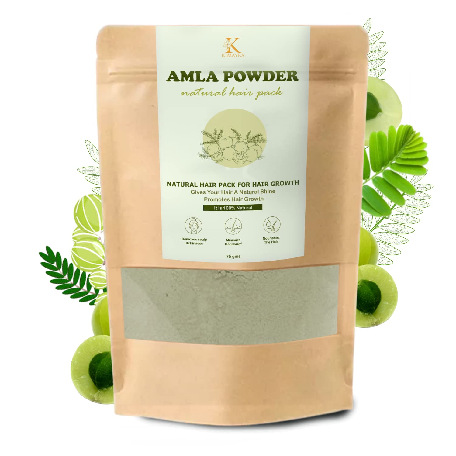 kimayra amla powder natural hair pack for hair growth | amla powder for hair shine & minimize dandruff | hair care pack men & women all hair type – 75 gm