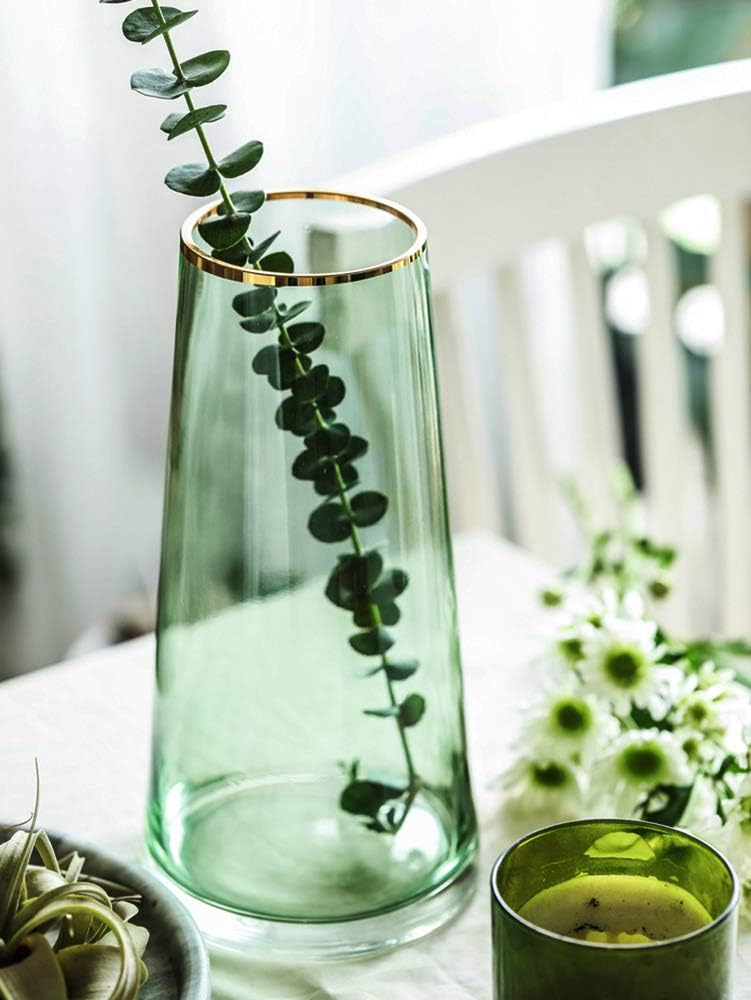 10“ Green Glass Vase with Gold Mouth for Centerpieces Home Wedding Decoration - Image 4