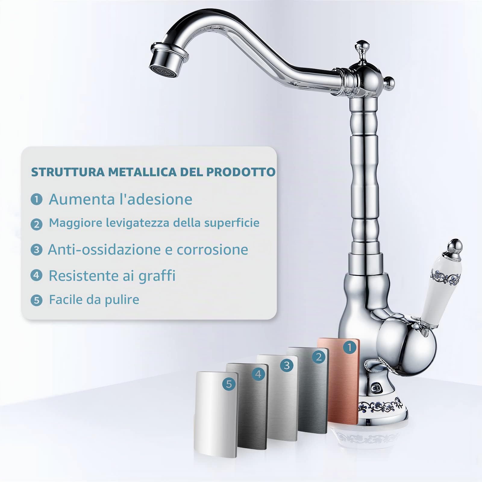 Rubinetto Ottone Antico Bacino,Rubinetto Alto per Lavabo Bagno,Cromato Monocomando Miscelatore Vintage,G3/8