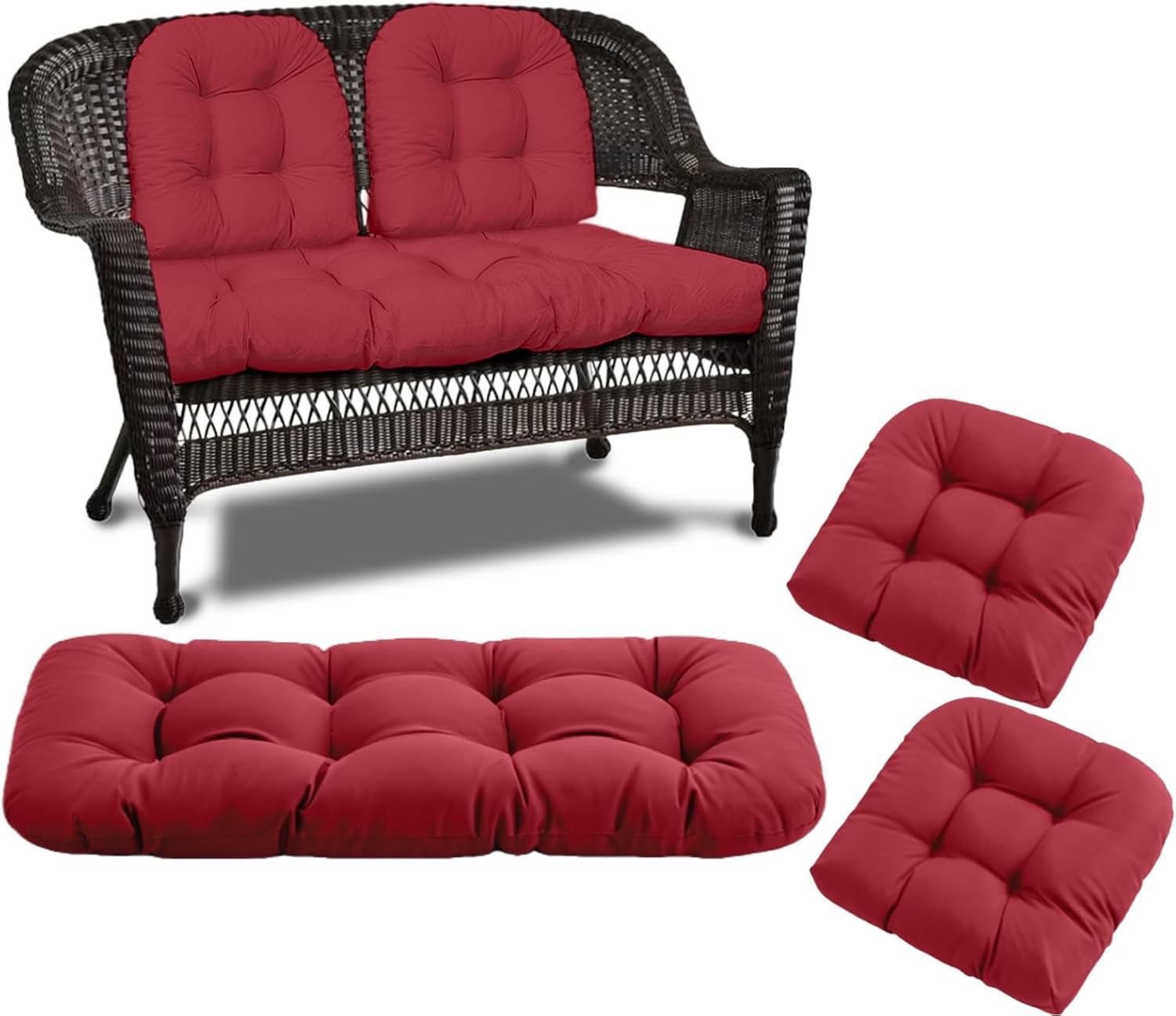 Wicker Chair Cushions 3 Piece Set, Waterproof Outdoor Cushions for Patio Furniture, Loveseat and U-Shaped Wicker Furniture Cushions, Orange