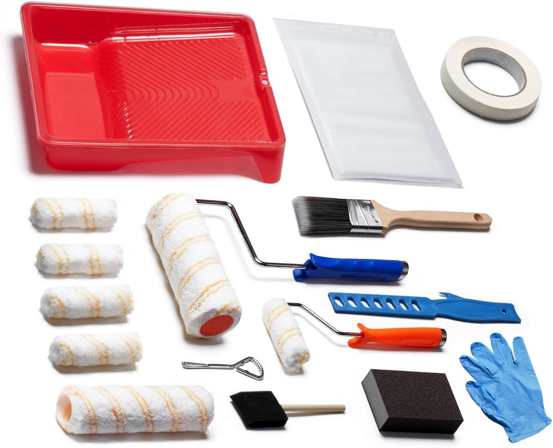 VEVOR Paint Roller Kit, 19 Piece Set, 4" & 9" Rollers, 3/8" Naps, Frames, Tray, Covers, Professional/Homeowner Use