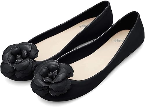 Amazon Kiki Gil 晴雨兼用 レインパンプス レディース カメリア 花 フラワー フラット レインシューズ きれいめ 雨 靴 長靴 シューズ バッグ