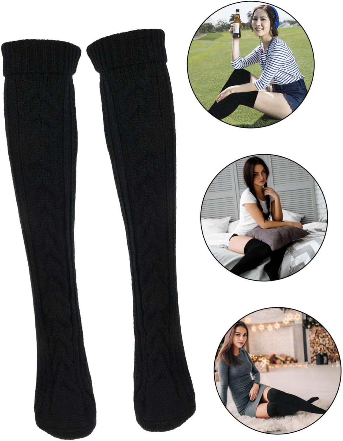 Holibanna 3pairs Warm Socks for Women Stockings over Knee Breathable Non-skid Comfort for Outdoor Activities Sports Solid Color Fashionable Leg Warmers