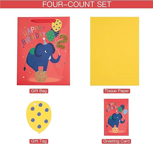 Miniatura 7 de Loveinside Bolsa de regalo de elefante de segundo cumpleaños con papel de seda, etiqueta de regalo y tarjeta de felicitación para fiestas, baby