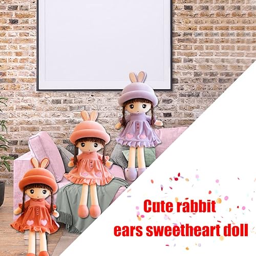 Miniatura 8 de IKASUS Muñeca de peluche para niña con ropa, 19.7 pulgadas, de trapo de corazón acogedor, suave para niños y bebés, gorro de peluche con falda para