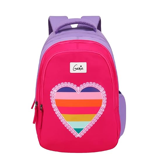 Genie Heartbeat Backpack for Women 3 compartments, School Bags for Girls, Stylish and Trendy College Backpacks for Girls, Water Resistant and Lightweight Bags for Office and Travelling Purpose.