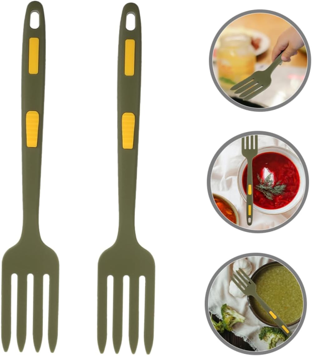 2pcs Silicone Cooking Forks, Long Handle Kitchen Pasta Fork