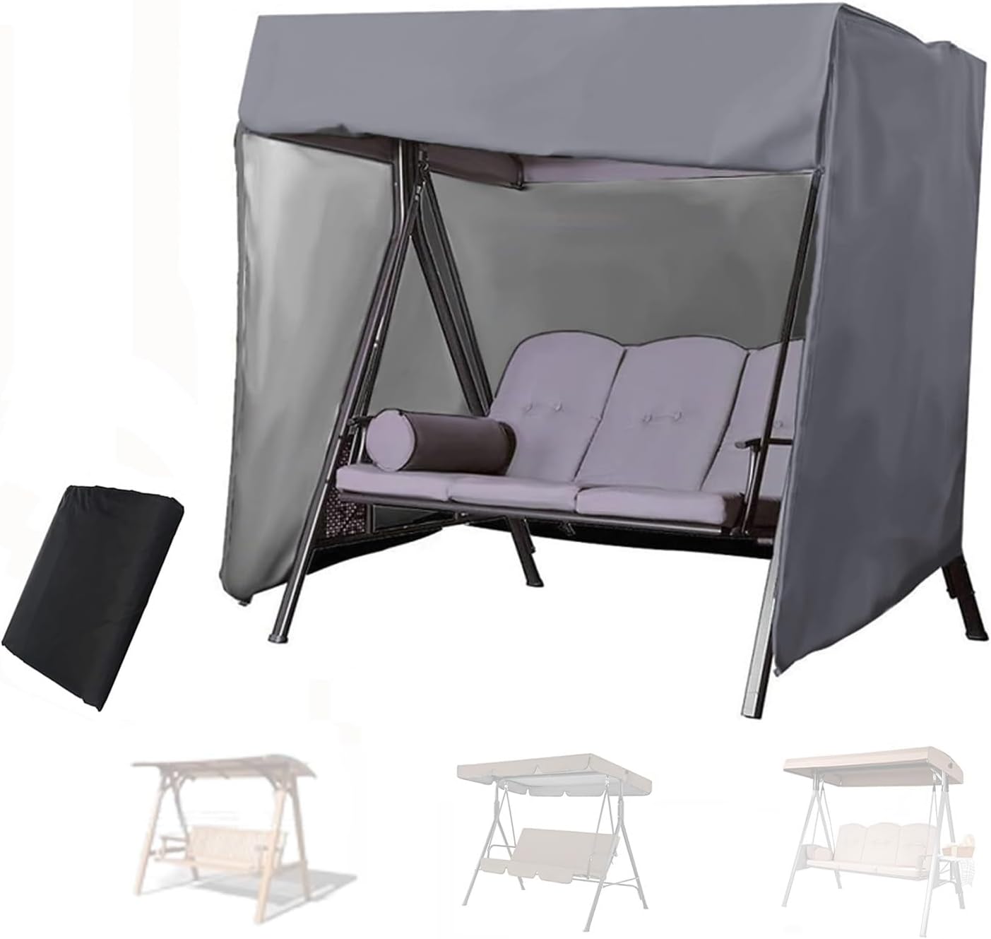 Waterproof Patio Swing Canopy Cover 2 3 Seater Outdoor Replacement Hammock Cover 210D Patio Swing Protector(Gray,67x24x46inch)