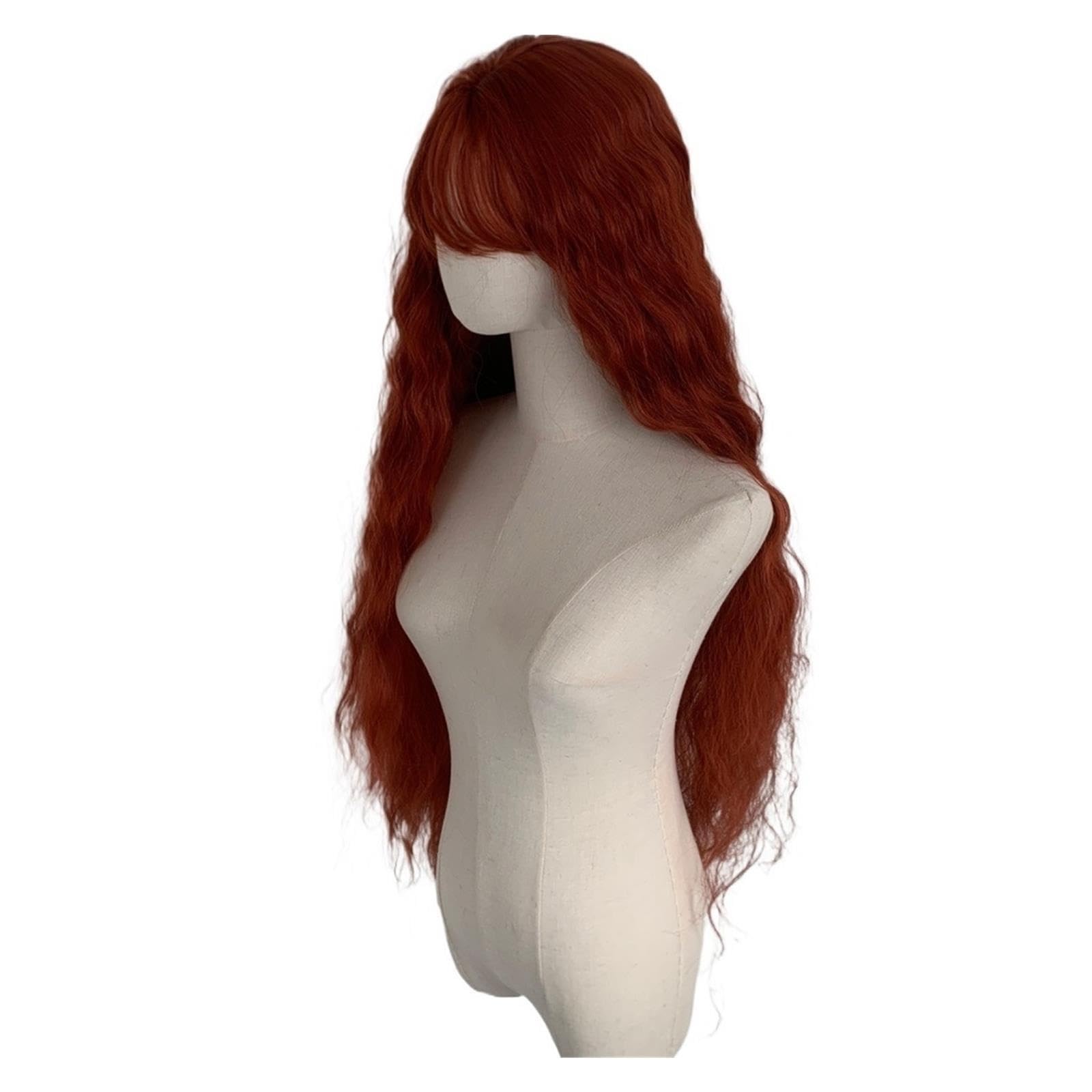 Parrucche Parrucca for capelli ricci lunghi marrone rosso, fascia for lo styling quotidiano