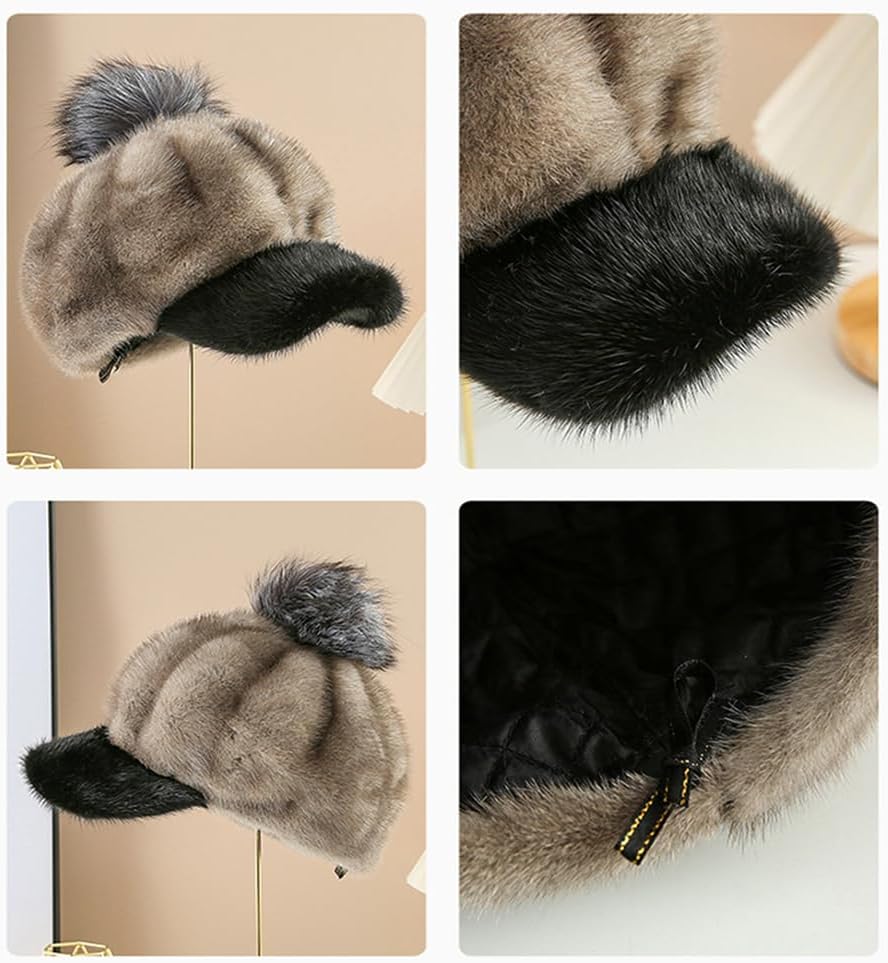 100% Real Whole Mink Fur Hat Thicken Winter Warm Cap for Beautiful Women Girl (White L)