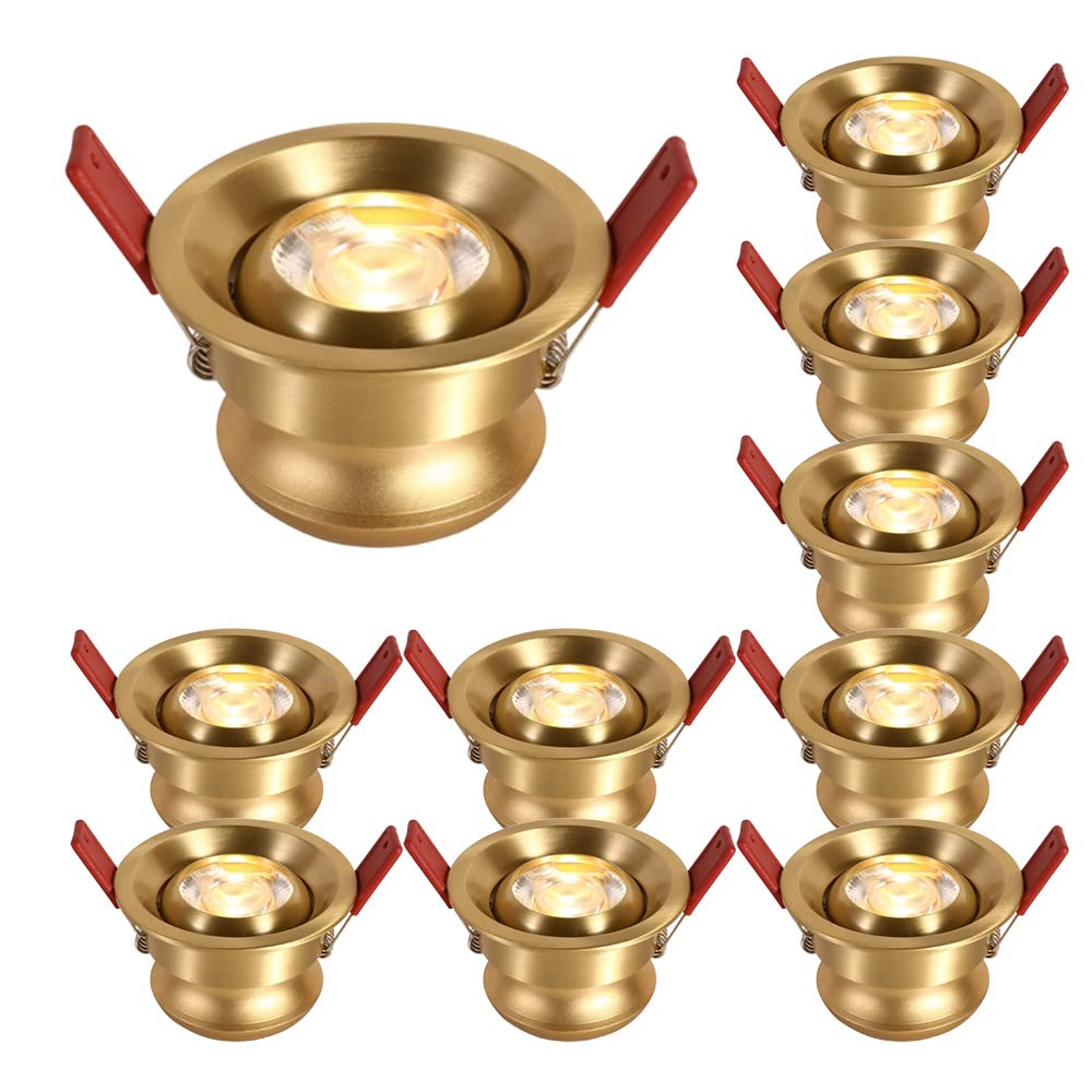 Zestaw 10W Mosiężnych Lamp Led Do Wbudowania 1/3/5/7/10,3-Calowa Całkowicie Miedziana Listwa Maskująca, Cri95, Światło Dzienne, Regulowany Kąt 35°, Reflektor Led Do Wbudowania10 Pcs-6000K