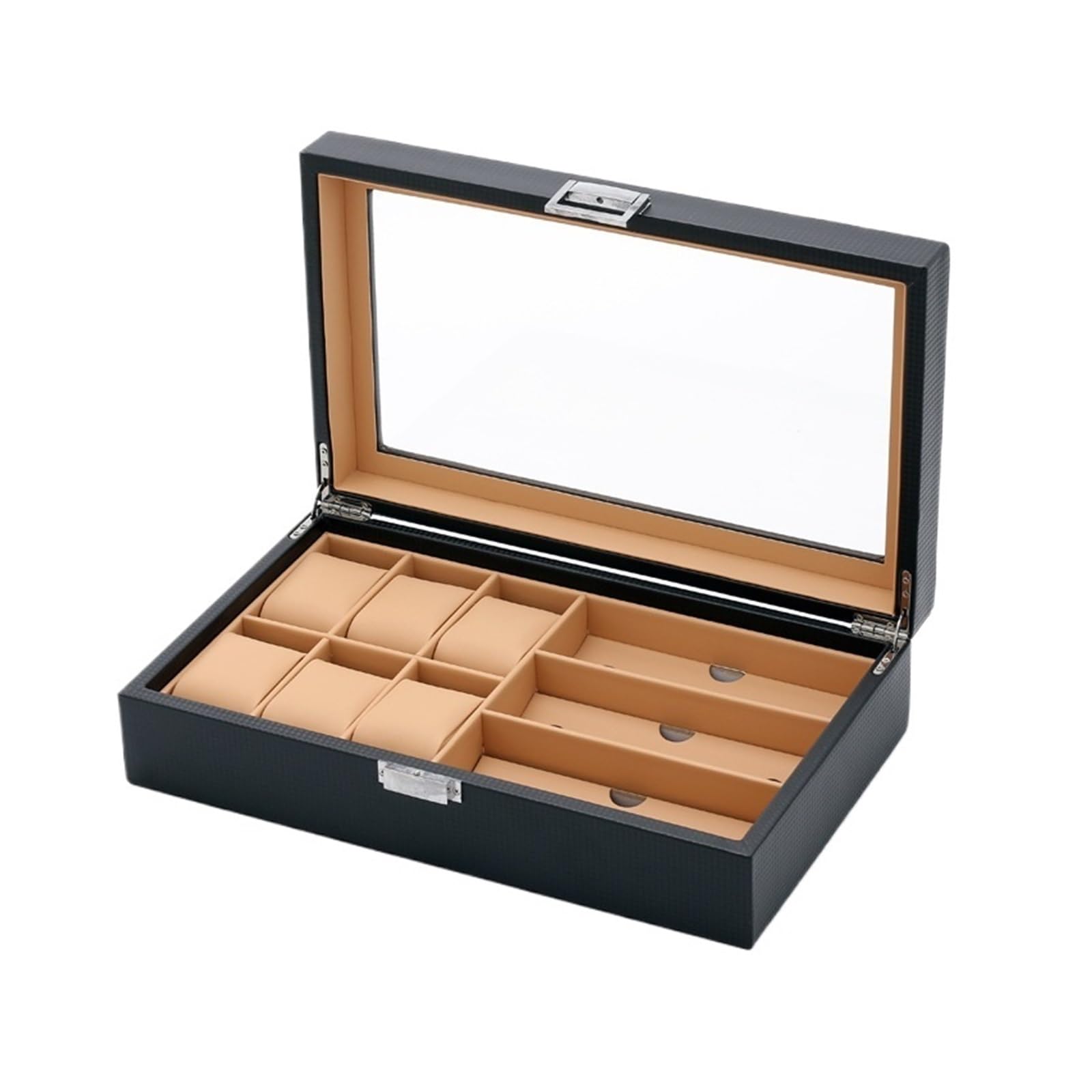 GHHZML Watch Box Handmade Wooden/Pu Leather 6+3 Watch And Sunglasses Organizer Multi-Function Jewelry Display Stand Box