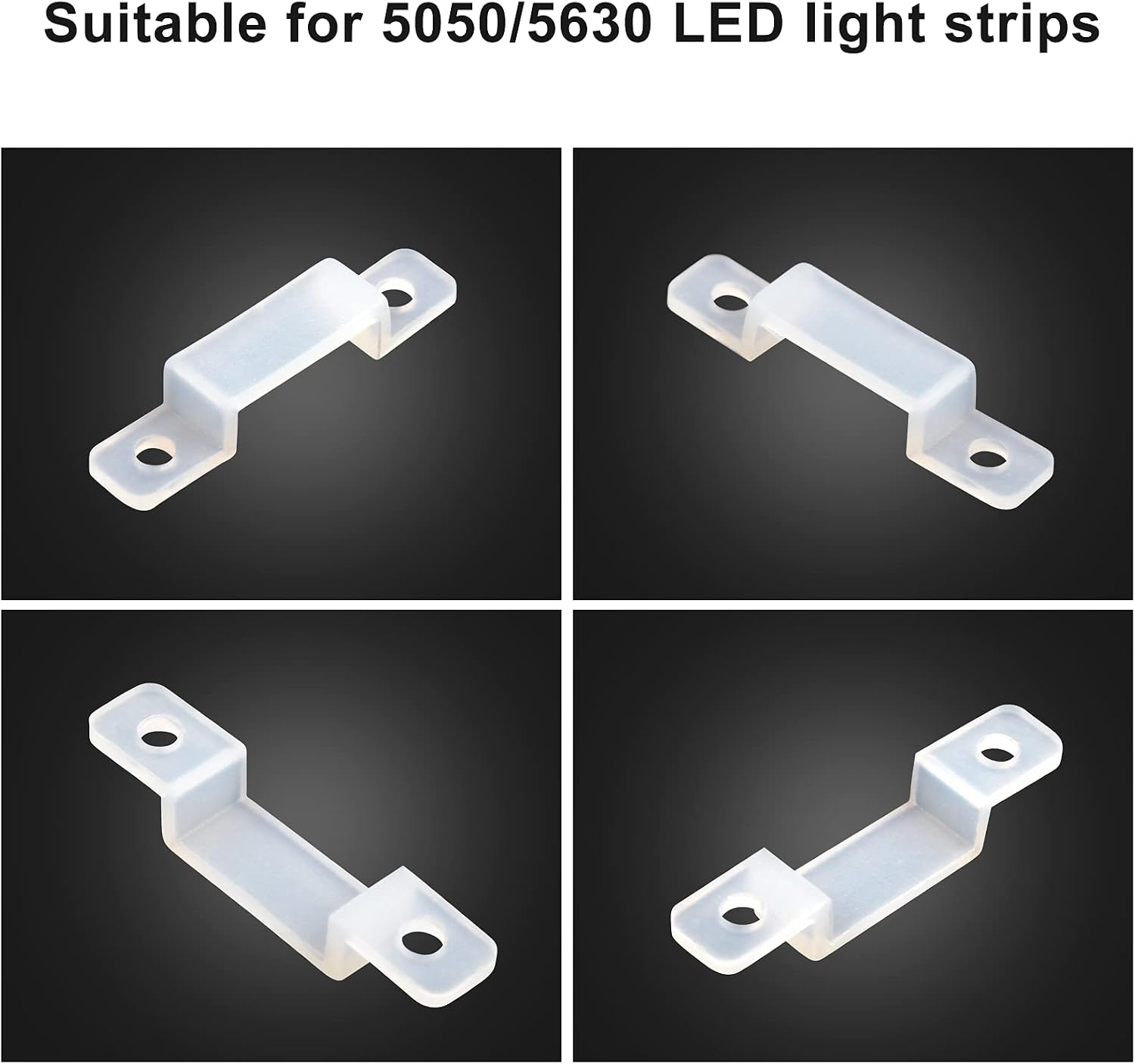 VIPMOON 100 Pack Strip Light Mounting Clips for 10mm Wide Waterproof Strip Lights LED Strip Light Holder