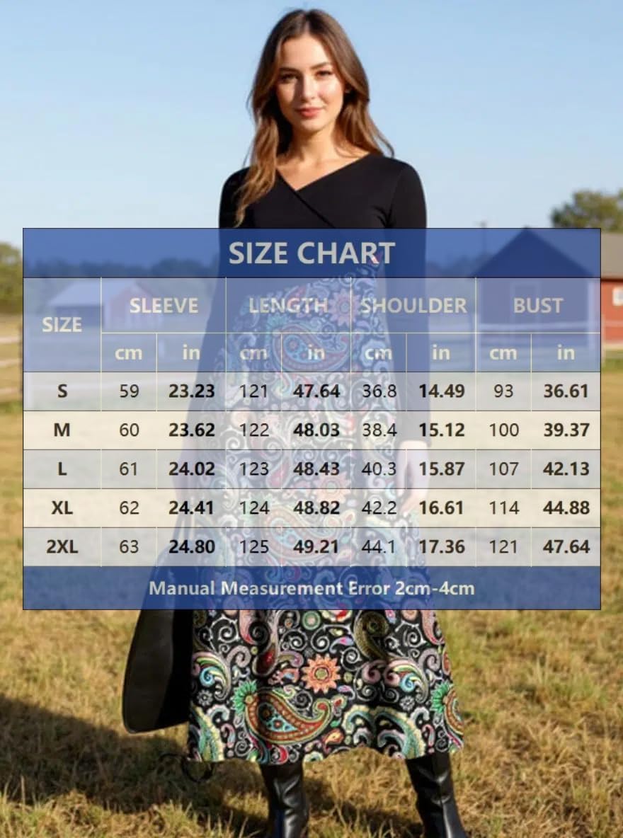 Womens Casual Boho Floral Long Sleeve Maxi Dress Fall Winter Spring Plaid A-line Swing Empire Waist Pleated Dresses for Women - Image 3