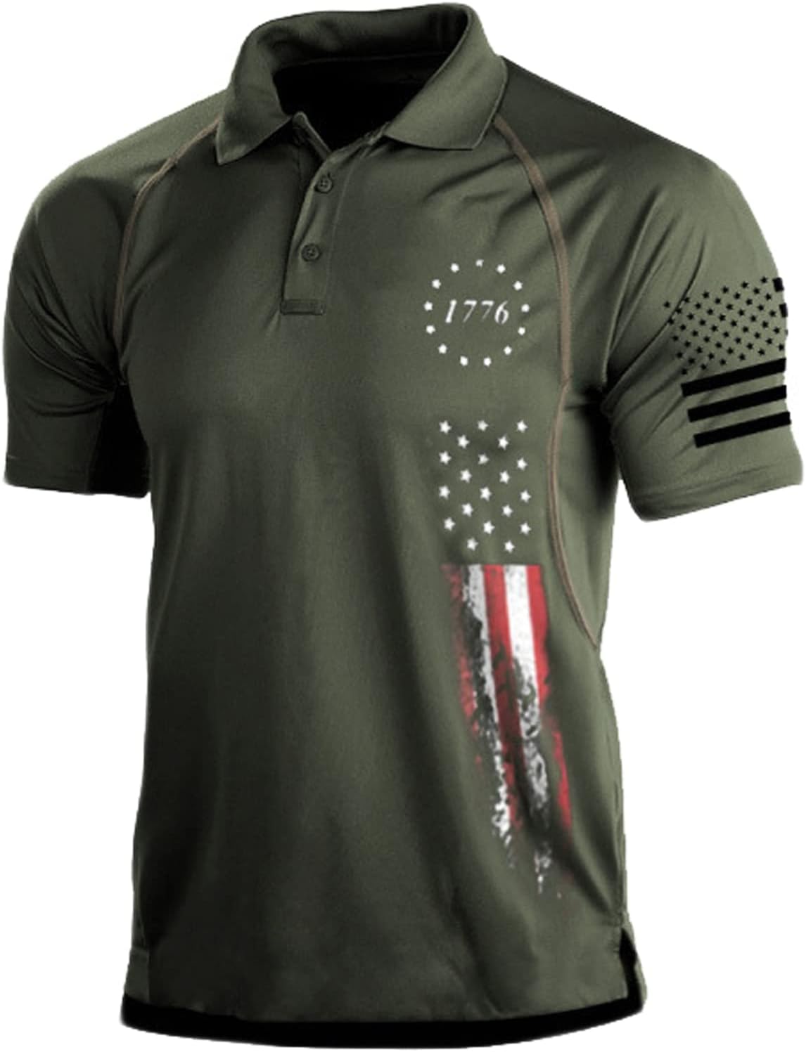 HARGLESMAN Men's Patriotic T-Shirt Plus Size Fashion Summer Outdoor Activities Tactical Sports Polo Collar Cssual Tee Quick Dry Button Down American Flag Stars Printed Tops Green 4XL