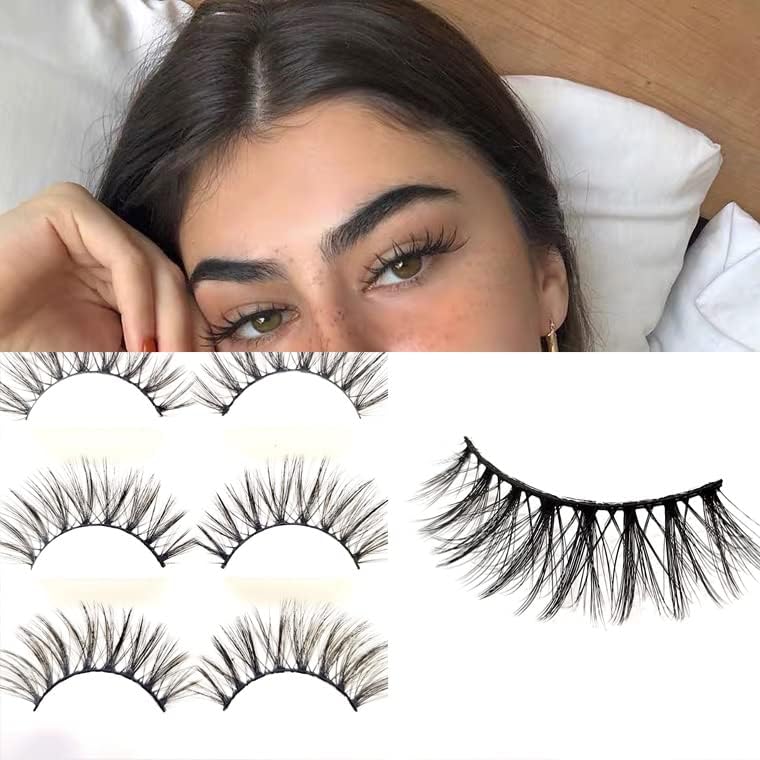Imported Korea Fiber Faux Mink False Eye lashes Handmade Reusable Long Cross Volume Dramatic Lashes Natural Look Makeup Thick Black Fake EyeLashes