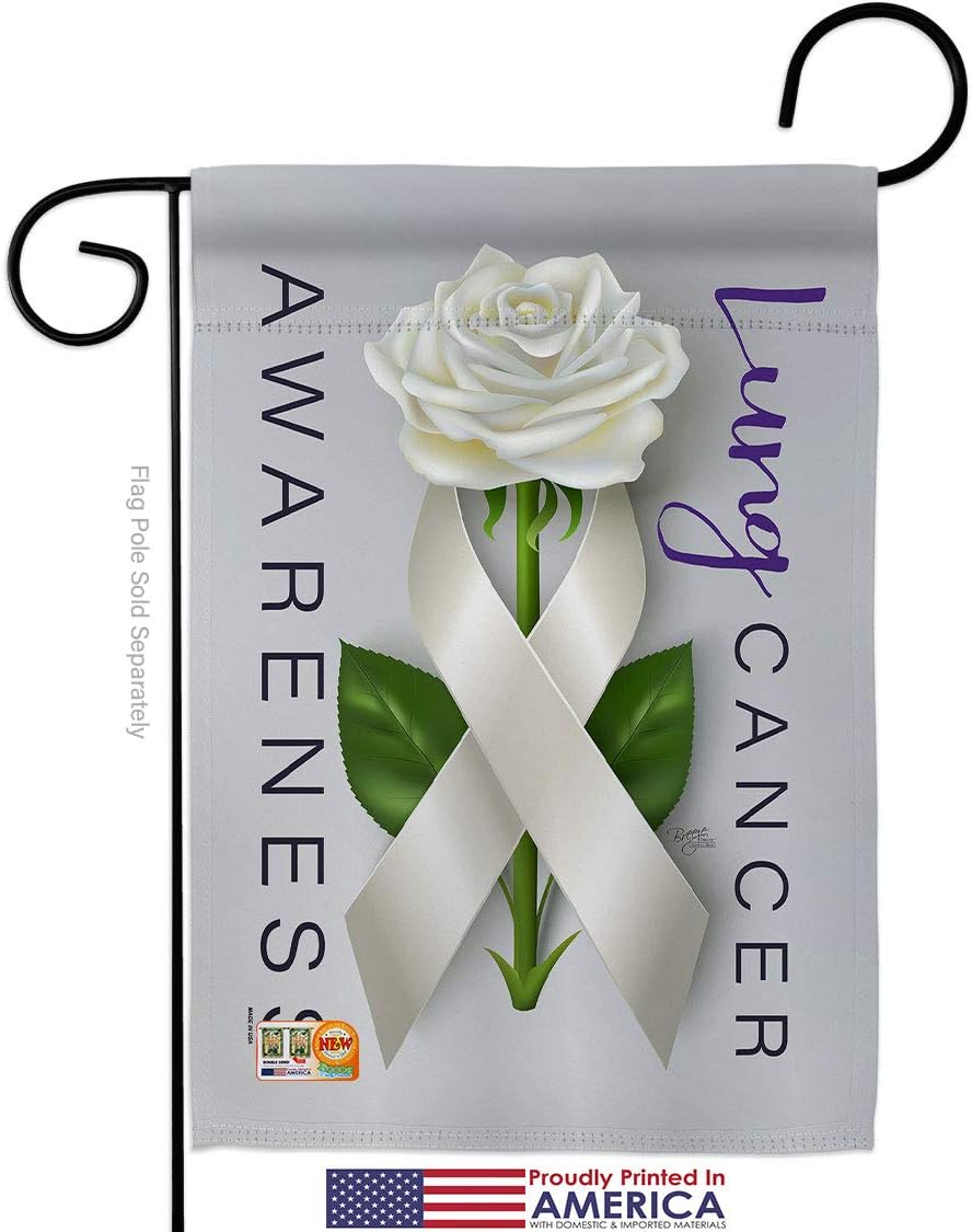 Lung Cancer Awareness Garden Flag Set Wall Holder Support Inspirational Survivor Ribbon Prevention Autism Breast BLM Small Decorative Gift Yard House Banner Made In USA 13 X 18.5