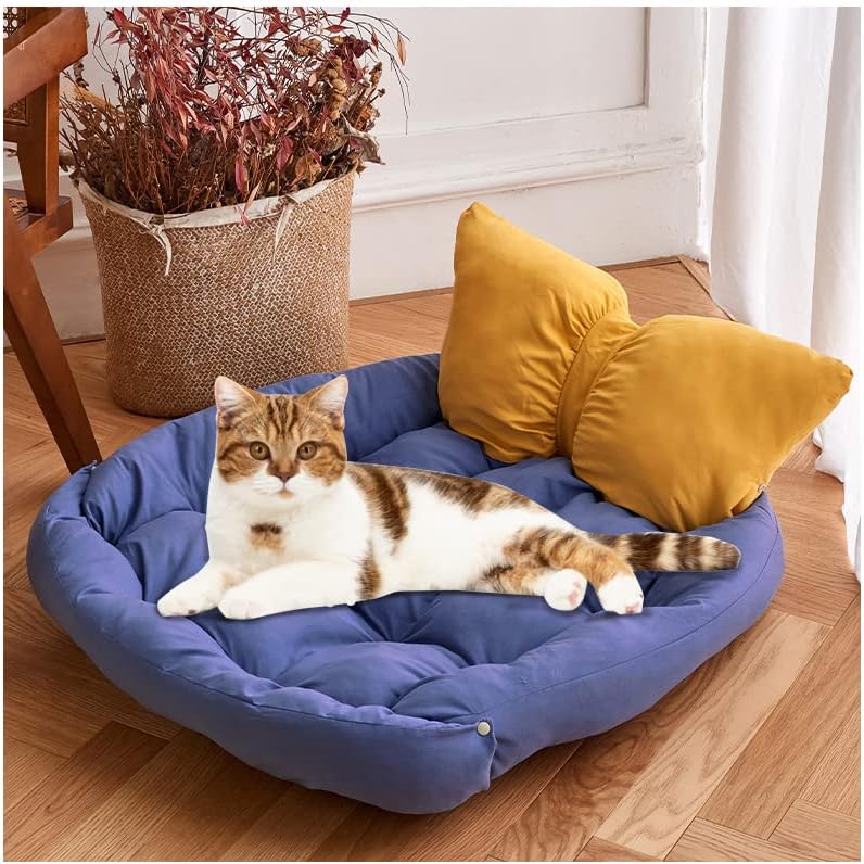 Cute Cat Bed Puppy 2 in 1 Functional Convertible Bed and Mats,Pet Bowknot Pillow Self-Heating Comfort Kitten Bed - Dog Bed for Medium…