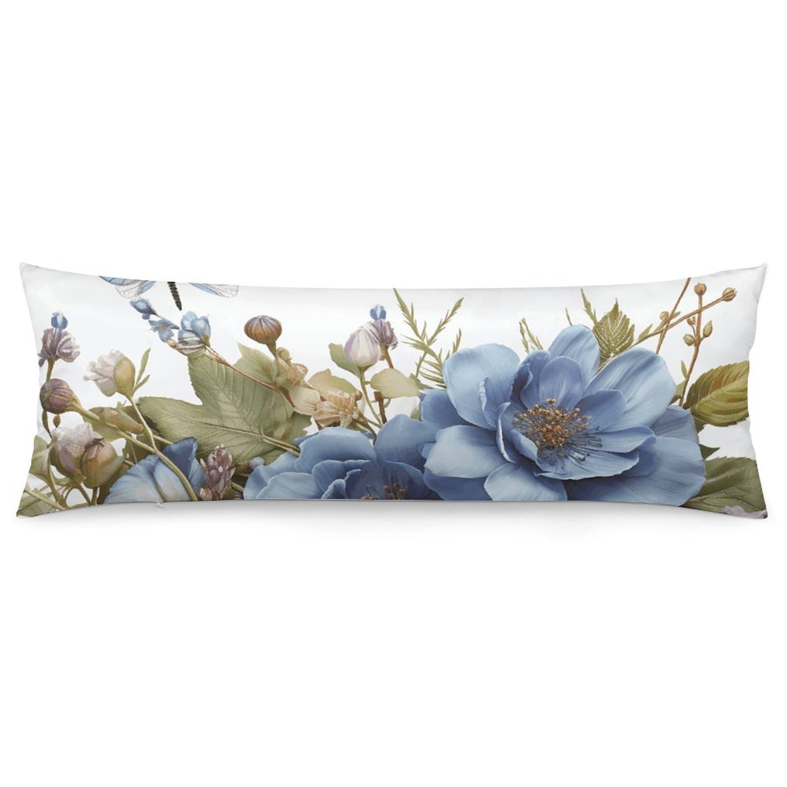 NONHAI 2 Pack Pillow Cases for Hair and Skin, Soft Breathable Pillow Case Covers with Hidden Zipper, Blue Flowers and Dragonfly Pillowcase 20"x54" Pillow Covers for Sleeping Gift