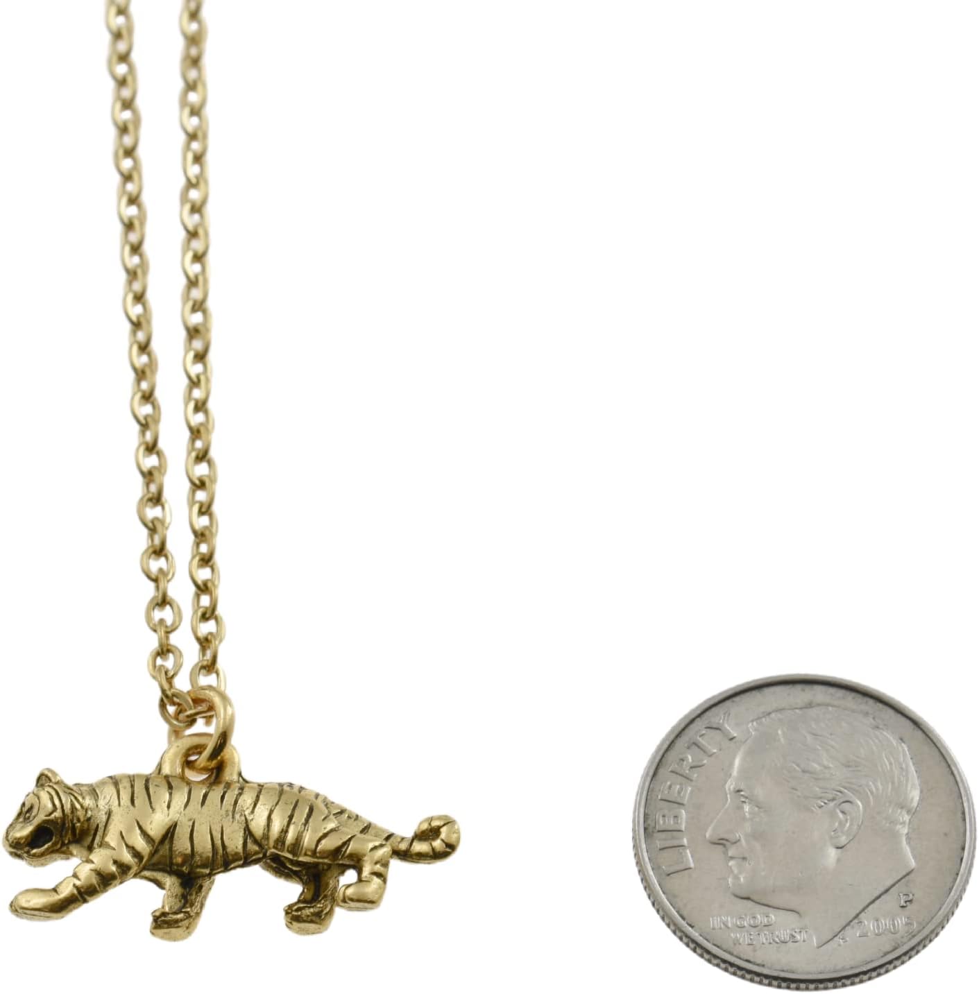 MOM & THREE DAUGHTERS 3D Tiger Necklace in Gold Plated Pewter | 18" + 2" Extender Chain | Unisex Jewelry | 12mm x 23mm
