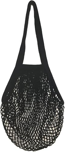 Bolsa de malla de algodón reutilizable portátil organizador de bolsas de compras bolso de almacenamiento de frutas Nuevo (negro02)
