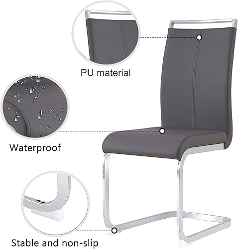 Miniatura 5 de Baysitone Juego de 2 sillas de comedor modernas, sillas laterales de comedor con asiento tapizado de piel sintética y respaldo alto, silla de cocina