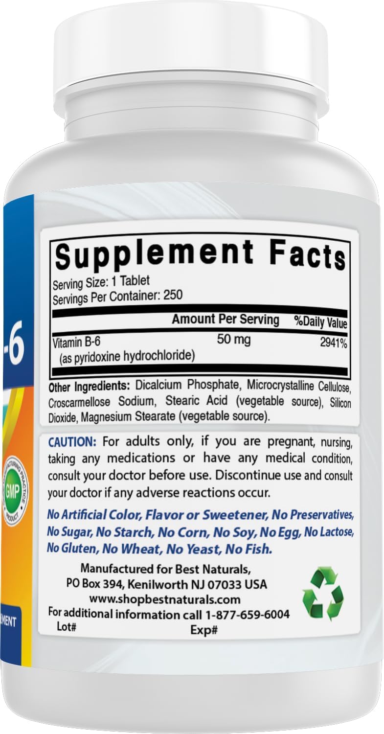 Best Naturals Vitamin B6 50 mg 250 Tablets (250 Count (Pack of 3))