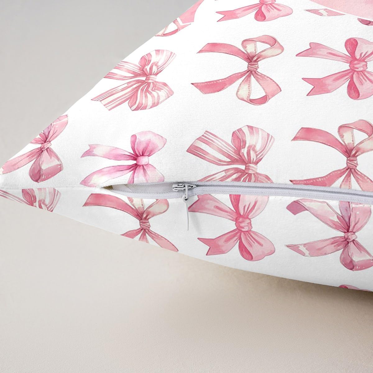 Initial A-Z Pillow Covers,Initial Letter Q Cushion Covers 16"x16"Pink Bow Monogrammed Square Cushion Cases Set for Bedroom Office,Dreamy Cartoon Bowknot Pillowcases image 5