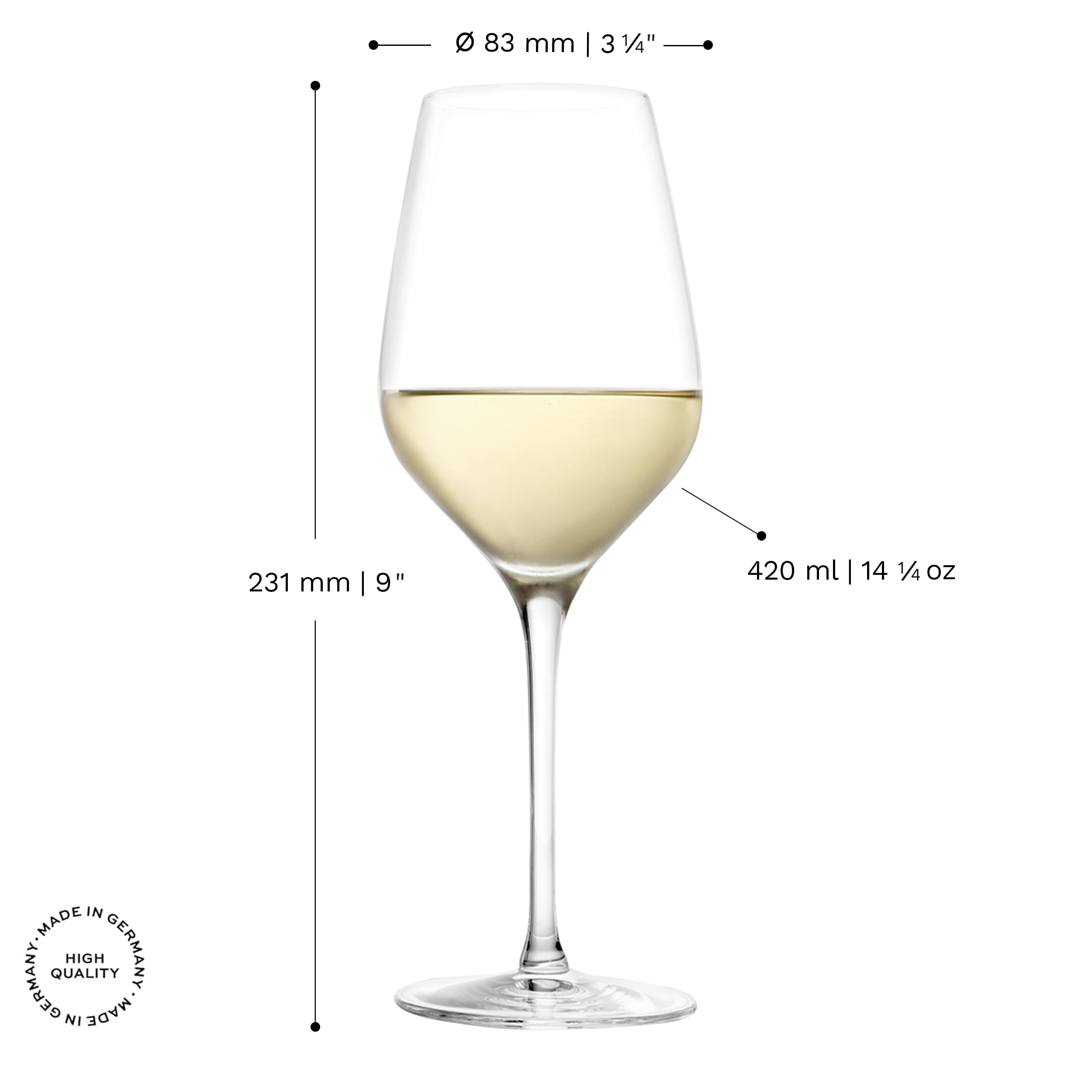 Stölzle Lausitz Calici Universali Exquisit Royal Set di 6, 420 ml – Eleganti Calici in Cristallo per Vini Bianchi, Rosati e Rossi Leggeri – Lavabili in Lavastoviglie, Made in Germany