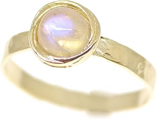 14K Gold Plated Moonstone Stacking Ring for Women - Boho Gemstone Band, Handmade Size 7 Sterling Silver Base