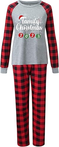 Miniatura 5 de Pijamas de Navidad a juego para la familia, pijamas clásicos de Navidad a cuadros rojos, divertidos pijamas lindos conjuntos de ropa de dormir