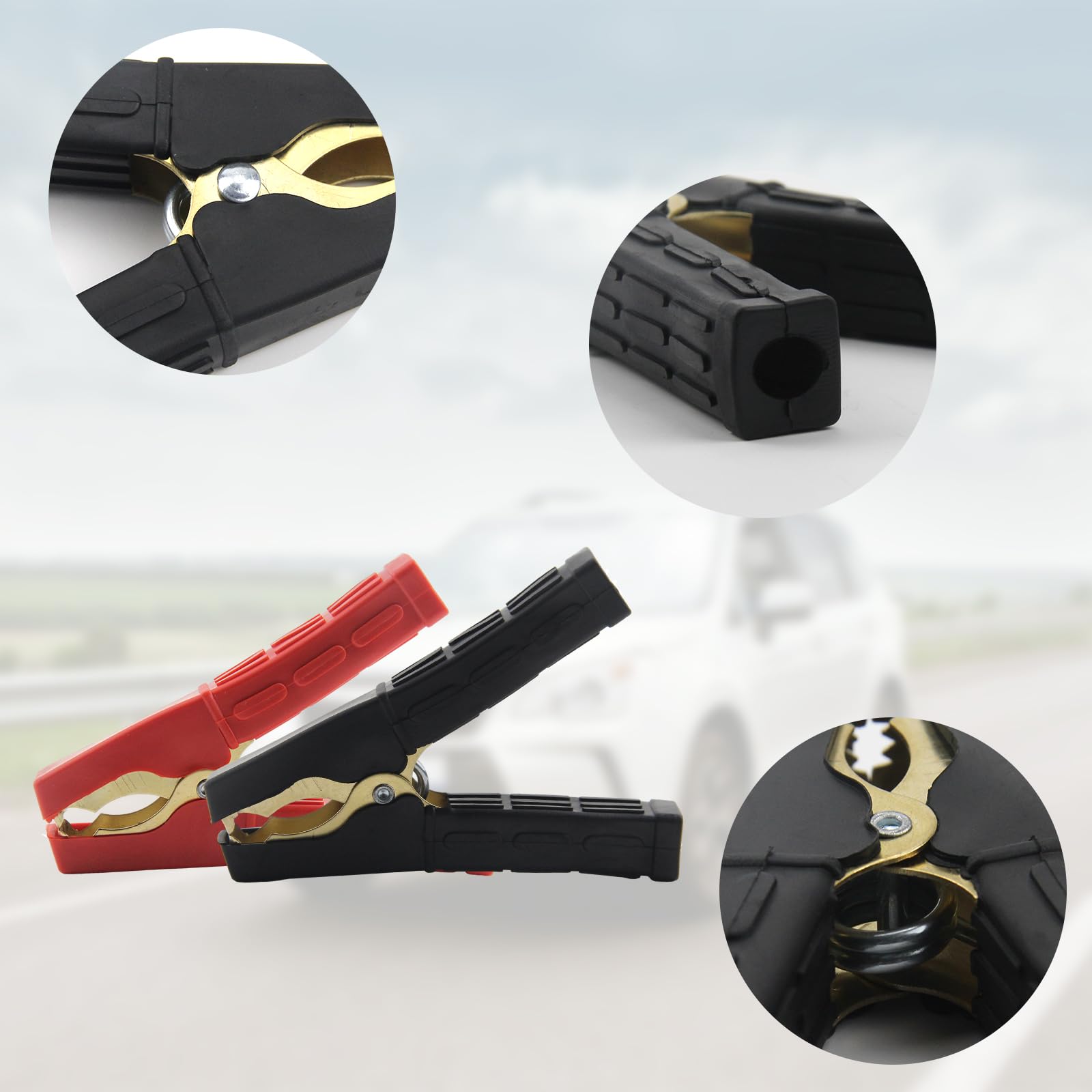 CYIOU Pinces Batterie Voiture 4 Pièces - Câbles De Démmarrage Cuivre Pur 500A - Isolées Rouge/Noir - Pour Auto, Camion, Bateau