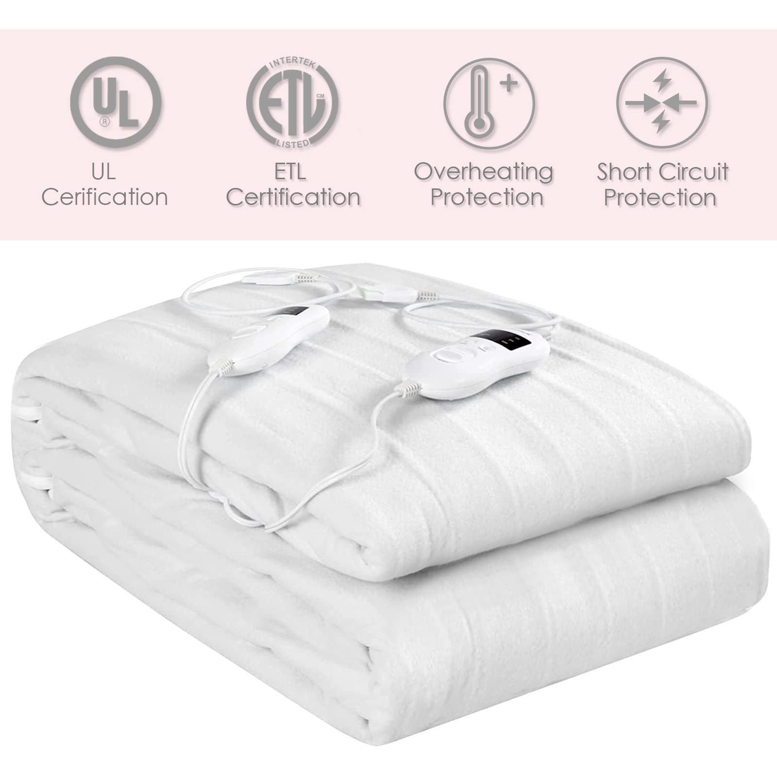 Dual Control Heated Mattress Pad, Wellhut Electric Heating Pads, Queen