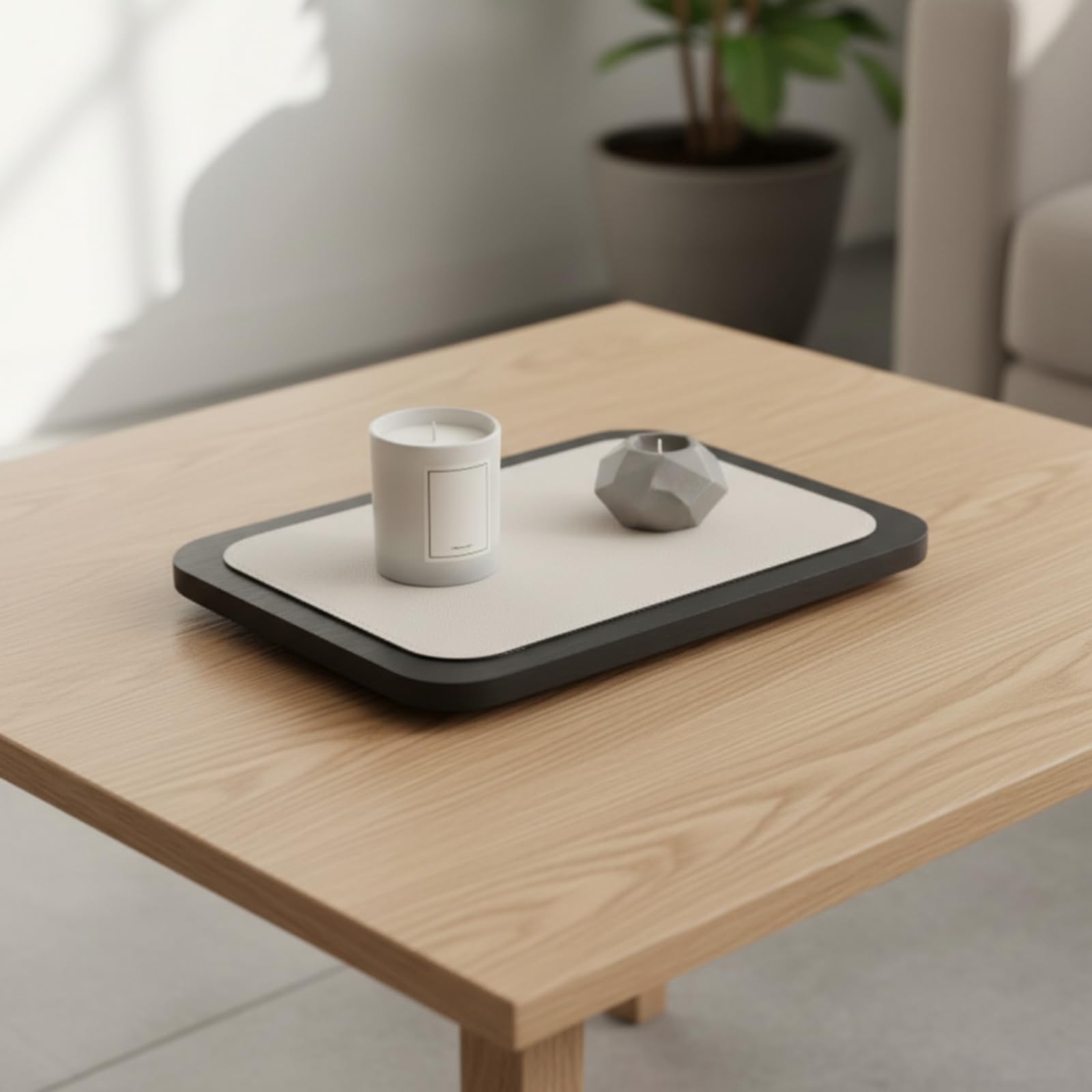 Vassoio con Interno in Materiale, Grigio, Grande 45 30 3.5cm | Minimalista, Moderno, Svuotatasche, per Comò