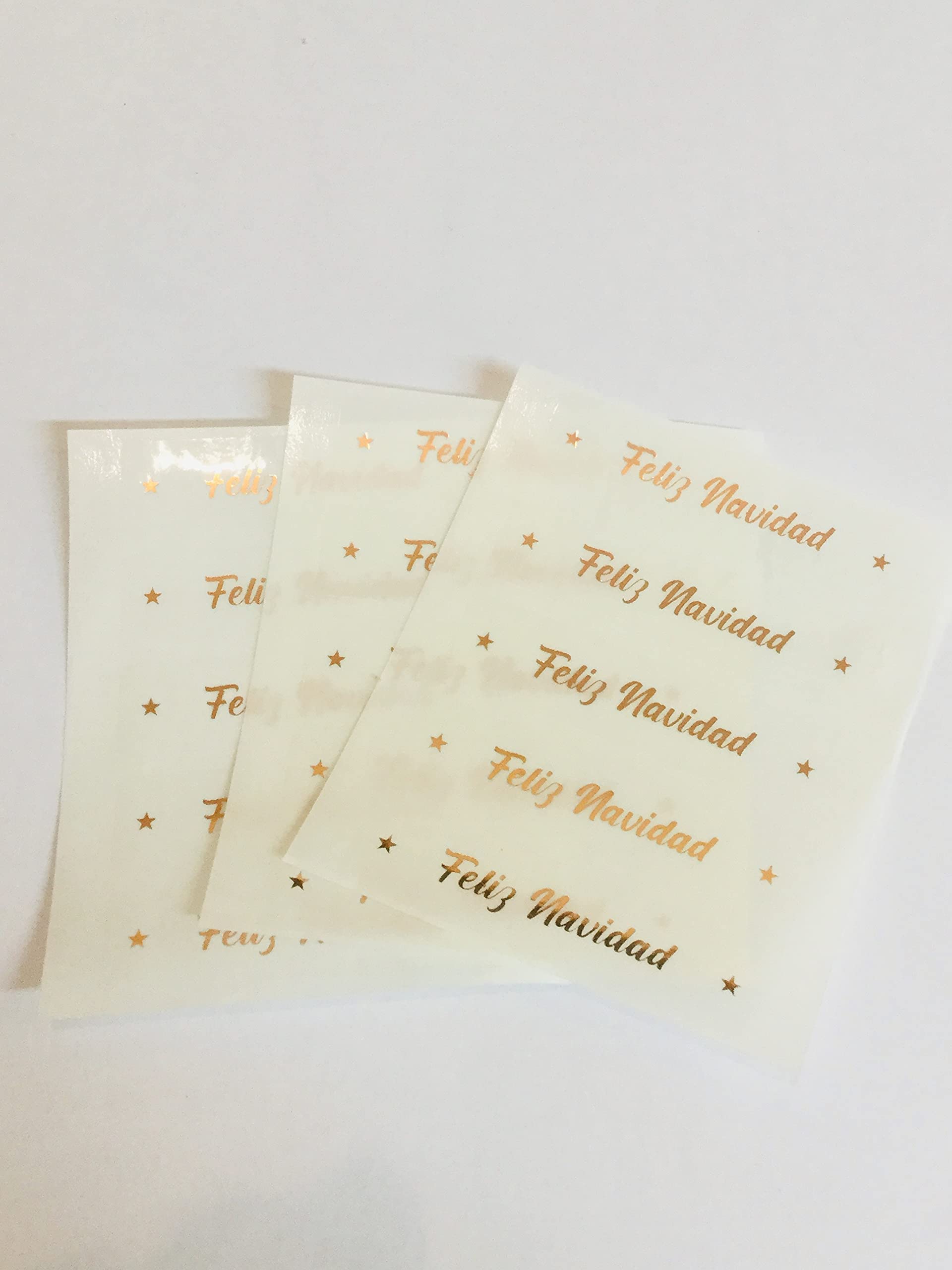 Minilabel Rose Gold On Clear Pack Of 24 Feliz Navidad Spanish Christmas Stickers, Bright Shiny Gold, Shiny Silver Or Transparent (Rose Gold On Clear)