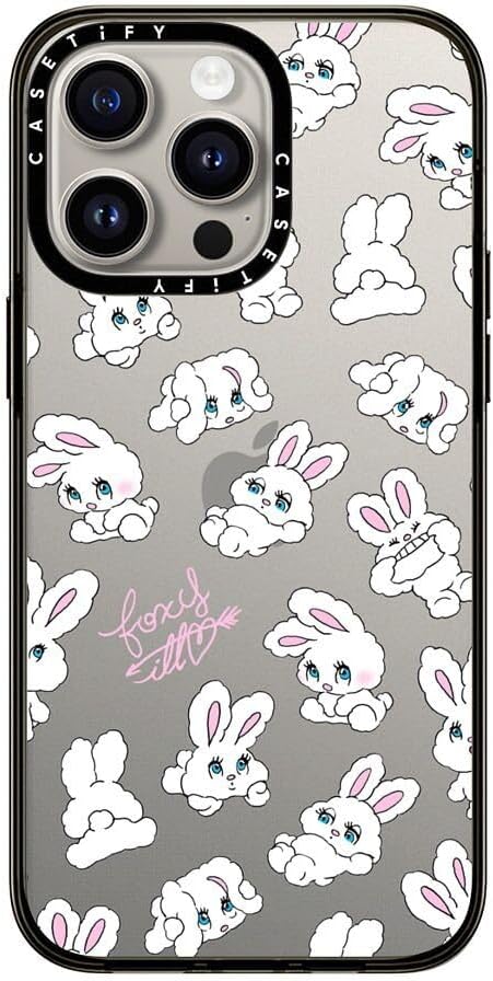 CASETiFY Compact Case for iPhone 15 Pro Max [Lightweight / 4 ft. 2X Military Grade Drop Protection/Slim] - Bunnies - Clear Black