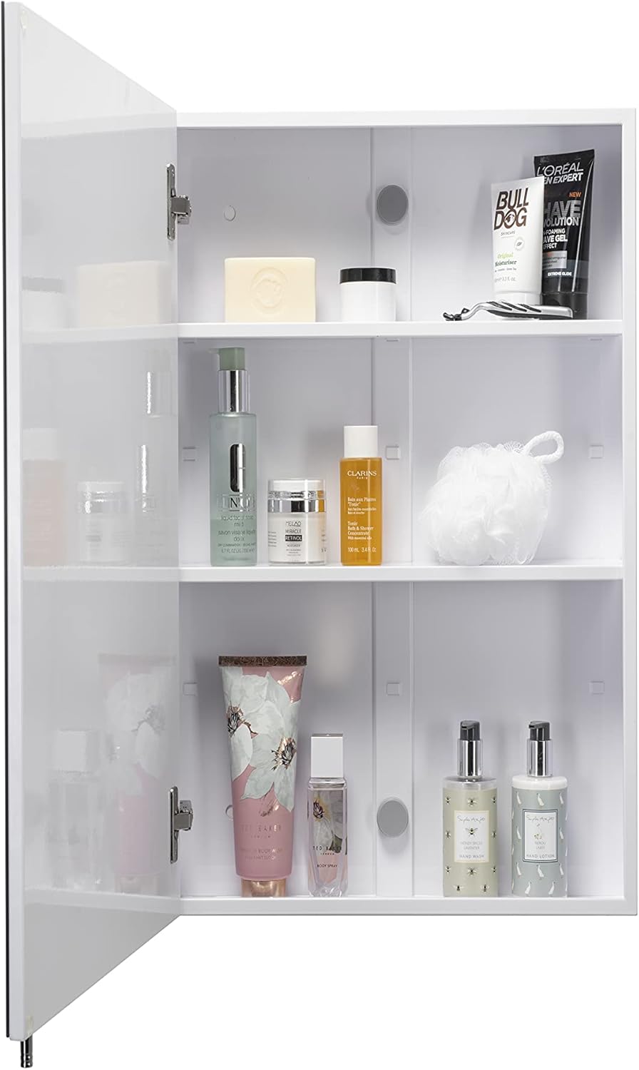 Croydex Dawley, Surface Mount Flexi-Fix Easy Hanging System Medicine Cabinet, Single Door 16 in (W) x 26 in (H), 16 in (W) x 26 in (H), White Steel